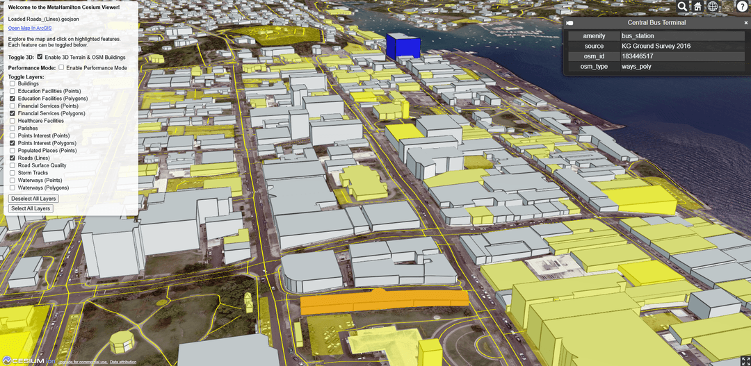 A 3D map of Bermuda using CesiumJS.