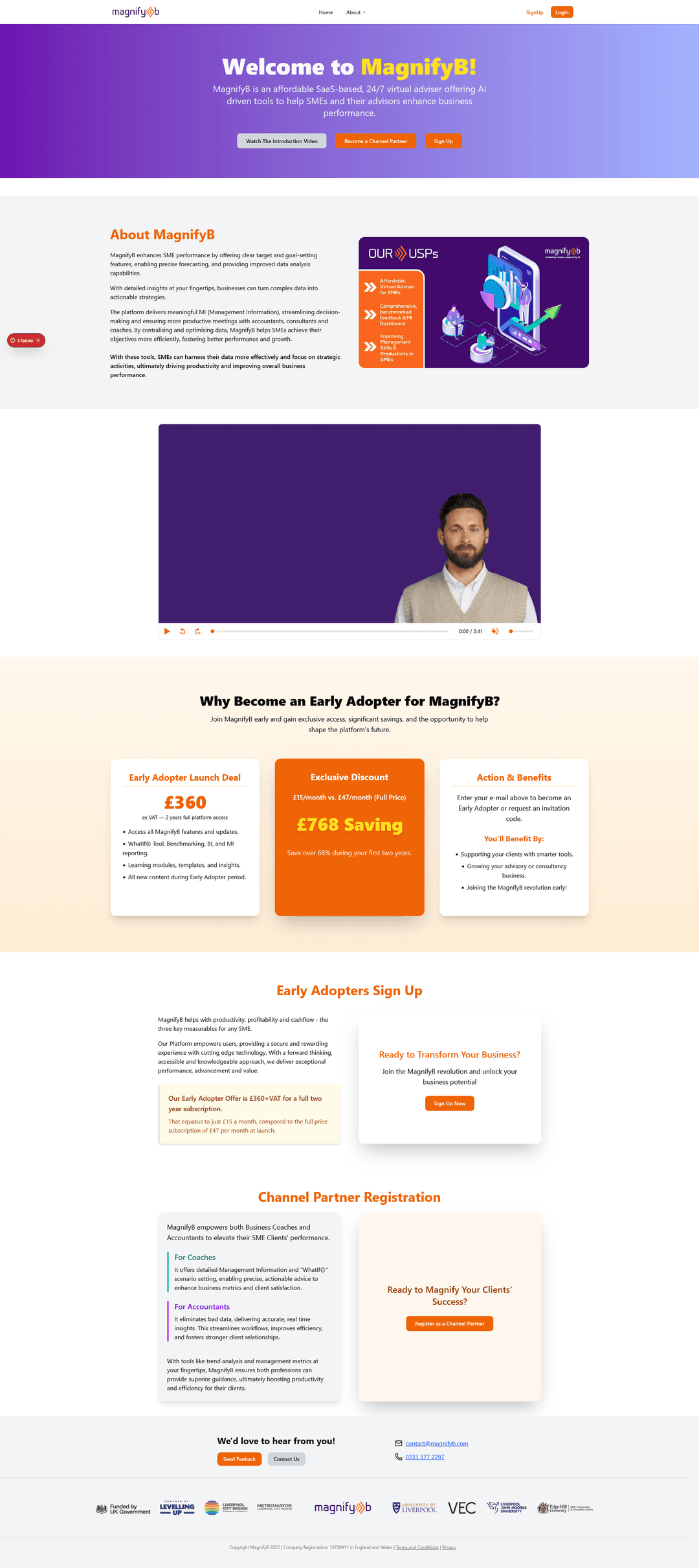 A screenshot of the MagnifyB website homepage.