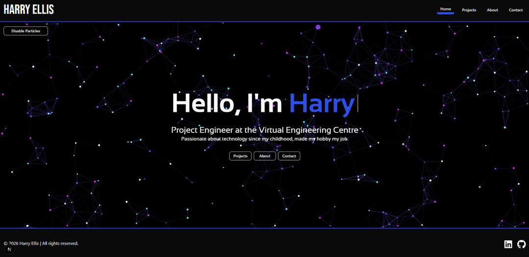 A screenshot of the portfolio website homepage.