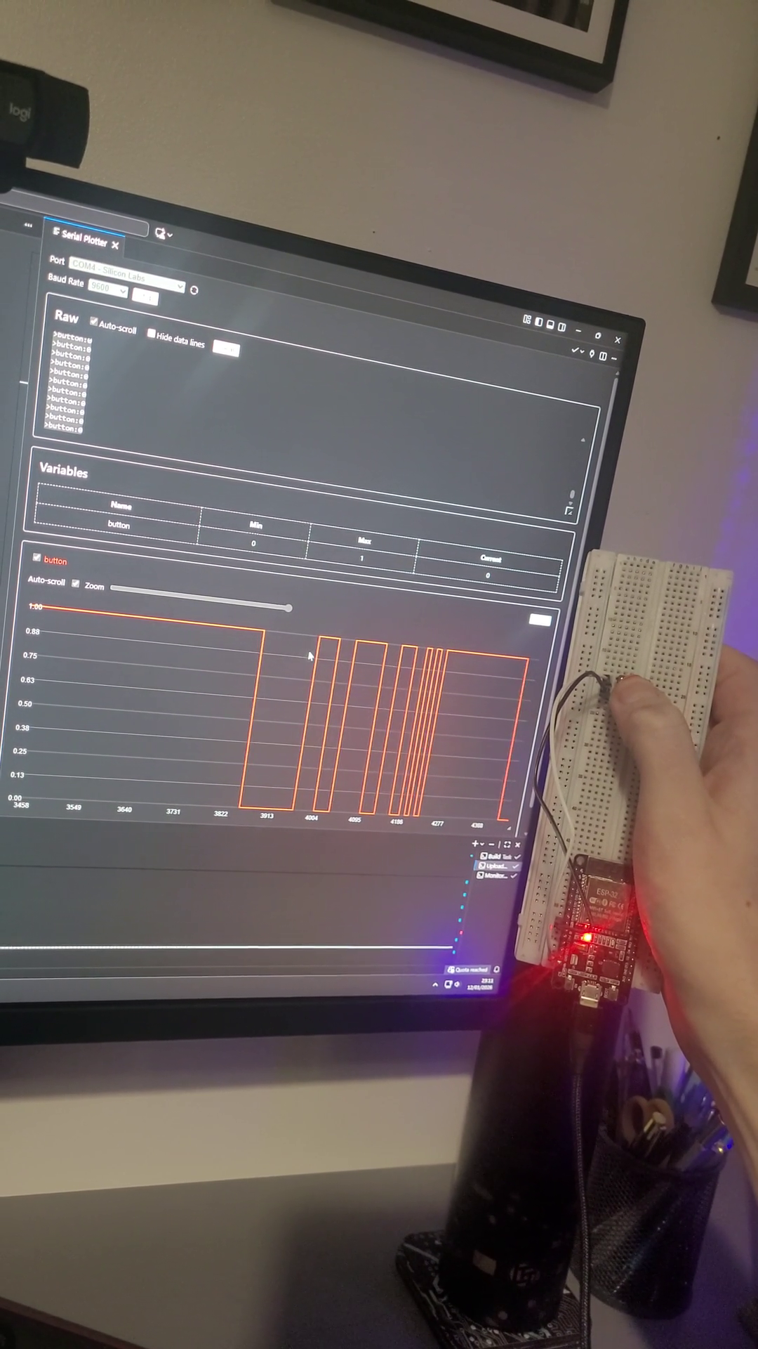 Button showing increase and decrease of voltage on monitor