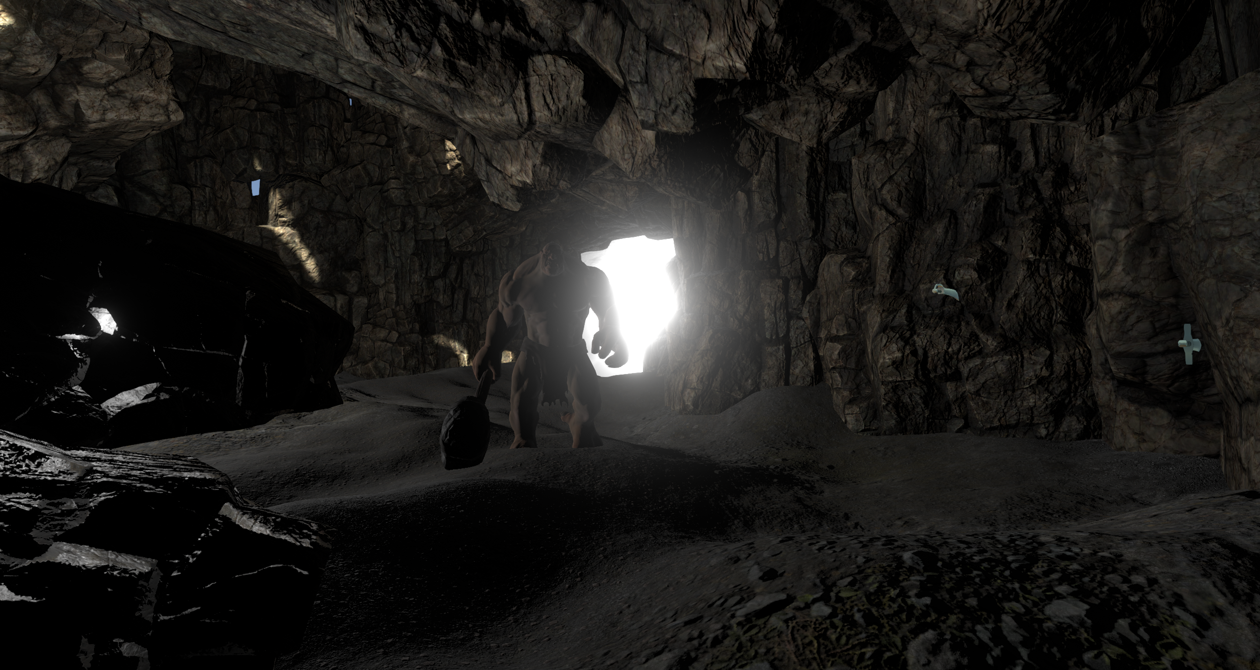 Troll silhouette in a cave.