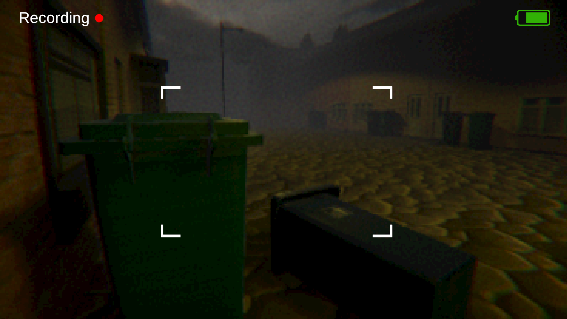 Mock camera UI over an image of some bins